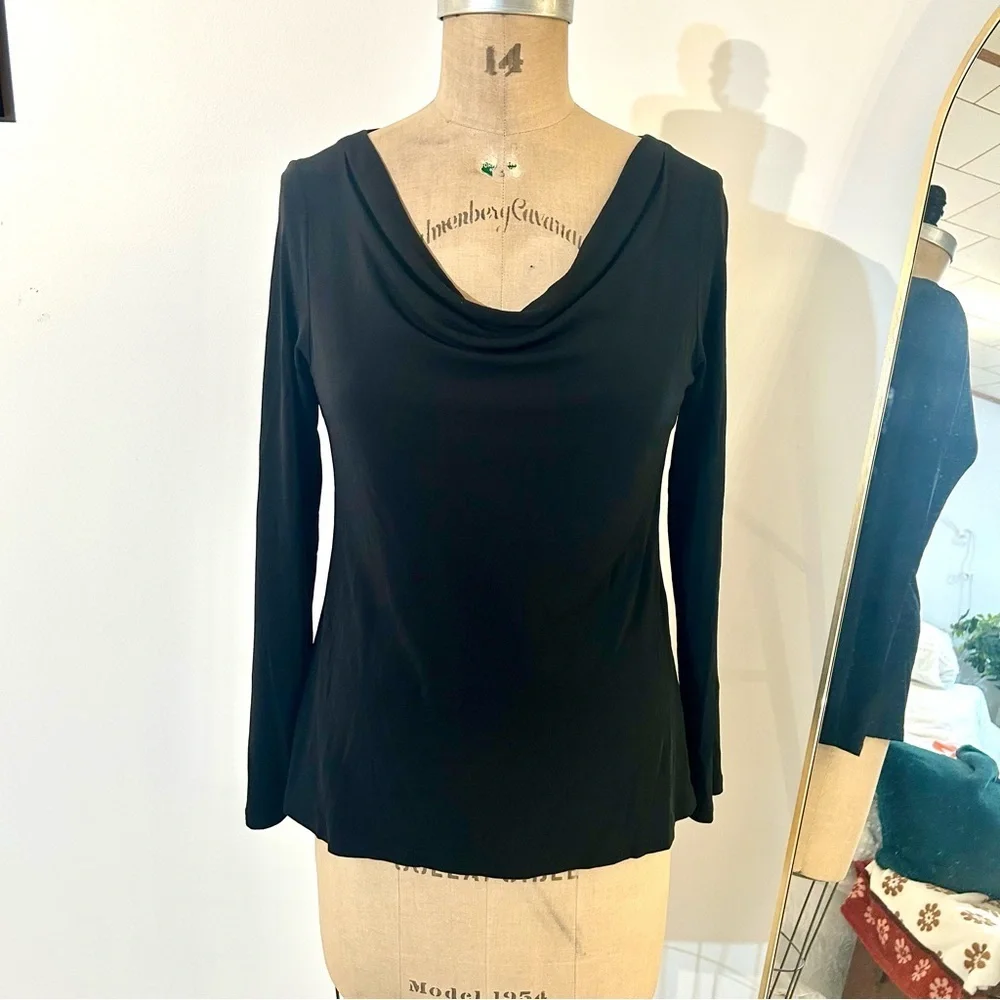 Eileen Fisher Black Long Sleeve Cowl Neck Blouse 100% Silk Sz S